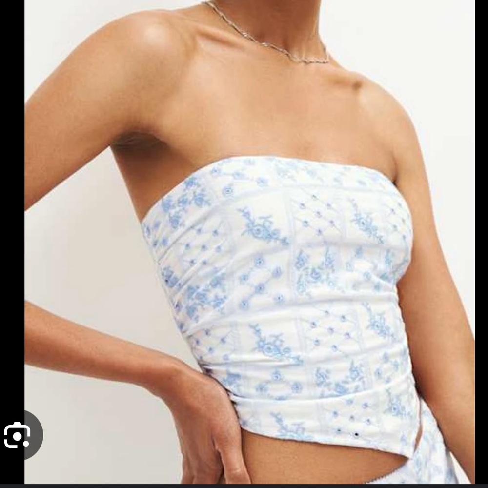 Reformation Dillon Blue and White Top